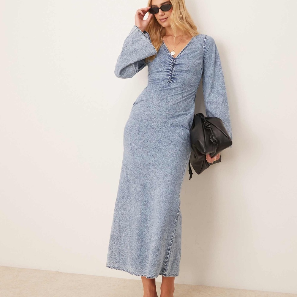 ASOS Light Blue Denim-Effect Maxi Dress